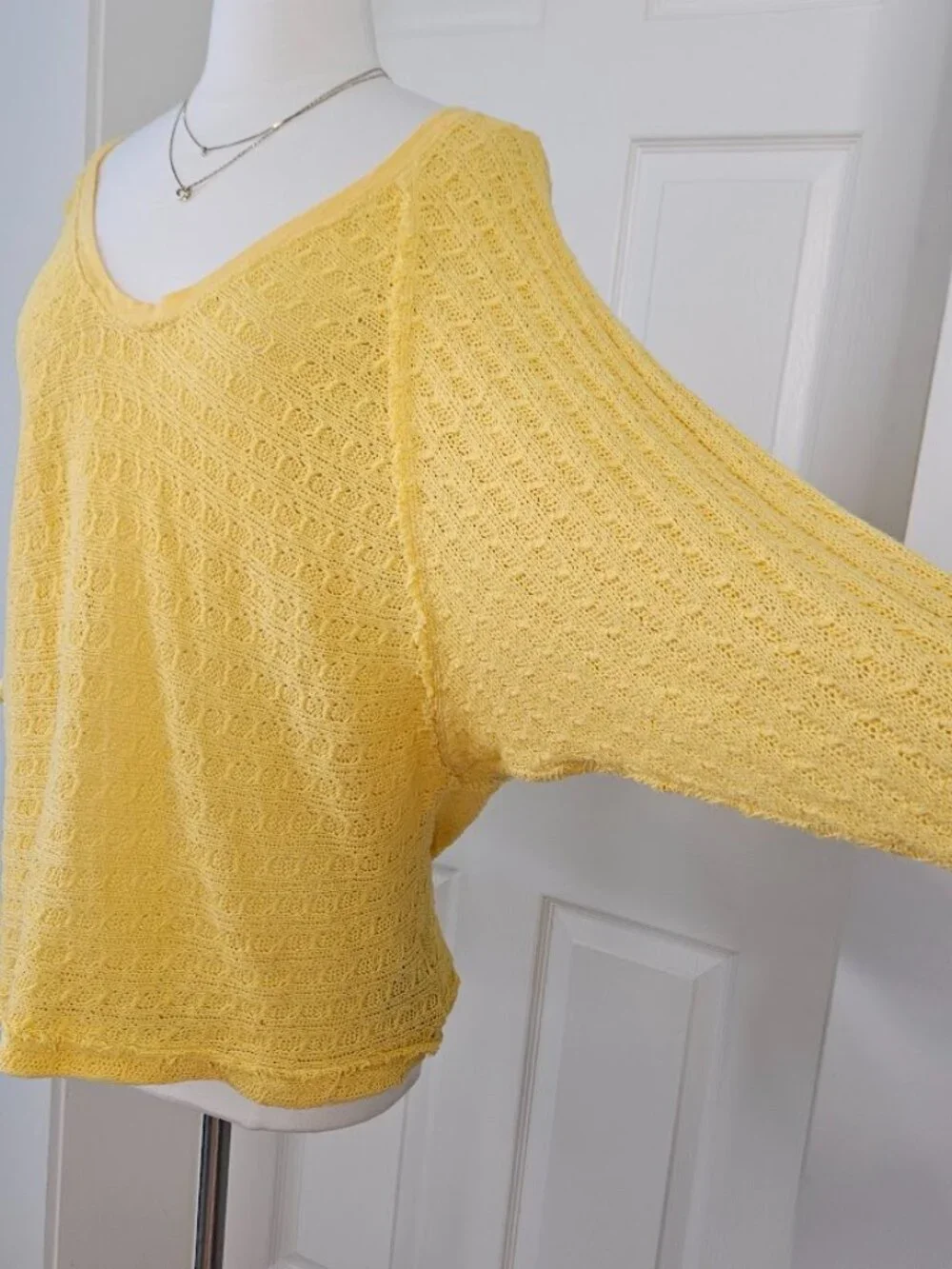 Free People Yellow Knit Sweater Cotton Dolman Sleeve Oversized We The Free Small